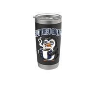 But First Coffee Sleepy Penguin Caffeine Lover Gobelet isotherme en acier inoxydable double paroi