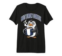 But First Coffee Sleepy Penguin Caffeine Lover T-Shirt Haut de Gamme