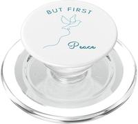 But First Peace Minimalist Line Art Design Blanc et Bleu PopSockets PopGrip pour MagSafe