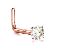 BUTADR Clous de nez en or véritable 14 carats, anneaux de nez en or massif 18 g 20 g en forme de L, faux diamant CZ hypoallergénique pour homme et femme de 1,5, 2, 3 mm, 7 mm, Zircone cubique, Zircone