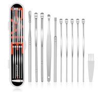 BUTBU 11 Pcs Cuillère à Oreille en Acier Inoxydable, Kit de Nettoyeur D'oreilles Réutilisables, Curette Oreille Kit avec Étui, Élimination Cire Oreille Efficace et Confortable (Argent)