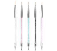 BUTBU 5Pcs Pinceau Nail Art Ongles, Double Extrémité Nail Art Dotting Pen, Pinceaux Peinture Professionnels Pinceaux en Détail à Ongles Trousse pou détails fins, tailles de dessin fin 7/9/13/15/17 mm