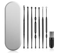 BUTBU 8 Pcs Cuillère à Oreille en Acier Inoxydable, Kit de Nettoyeur D'oreilles Réutilisables, Curette Oreille Kit avec Étui, Élimination Cire Oreille Efficace et Confortable (Noir)