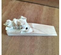 Butée de porte en bois sculpté à la main - Motif chaton - Cale de porte rustique en bois jemipinis durable - Commerce équitable de Bali (chaton)