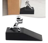 Butée de porte en caoutchouc avec base en alliage de zinc, coupe-vent et résistant aux chocs pour intérieur/extérieur, noir et argent, 10 x 4 x 6,5 cm