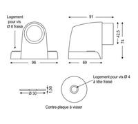 Vachette Butée de porte 9874MAGN magnétique pour porte lourde Zamak Argent