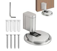Butée de Porte Mécanique Silencieuse, Bloc Porte Mécanique, Dispositif de Retenue de Porte en Métal sans Perforation, Butoir de Porte Autocollant et Réglable pour l'intérieur, Sol et Mur (Argent)