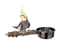 Butée en bois pour cage à oiseaux, perchoir à oiseaux avec mangeoire - Support de cage à oiseaux en bois avec bol - Accessoires pour animaux de compagnie pour calopsitte, poussette, parachet