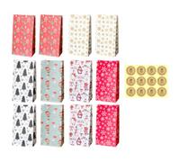 BUTIFULSIC 12 Paquet en Papier Kraft Robustes et Légers pour Collations de Noël Autocollants de Fermeture, Design Festif de Noël, pour Emballer Nougats et Bonbons Maison