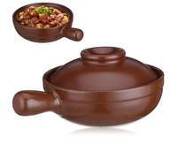 BUTIFULSIC Casserole Traditionnelle Facile à Nettoyer 650ml en Céramique Marron Couvercle Poignée Unique, pour Cuisiner un Repas Savoureux Cuisine