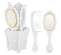 BUTIFULSIC Ensemble 5 Pièces Brosses à Cheveux et Peignes en Plastique Blanc avec Miroir Vintage et Pot de Rangement pour Coiffure sans Bureau Bureau