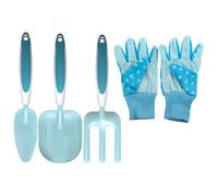BUTIFULSIC Ensemble D'outils de Jardinage pour Garçon et Filles Pelle à Transplanter, Râteau en Métal Robuste et Moufles, pour Pelouses et Potagers, 4 Pièces Bleu