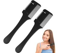 BUTIFULSIC Lot de 2 Peignes Coupe-Cheveux à Double Lame Plastique Noir Peigne à Effiler et Couper Cheveux Outil DIY Coiffure Tondeuse à Cheveux Rasoir de Sécurité Usage Maison et