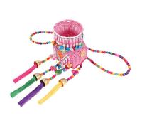 BUTIFULSIC Petit Panier à Dos pour Garçon Fille en Plastique, Style Ethnique Simple Pompons, Rangement Sûr pour Légumes et Objets Divers Quotidien