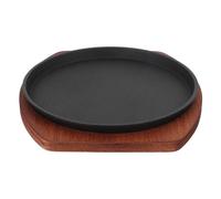 BUTIFULSIC Plaque de Cuisson pour Barbecue en Fonte Ronde avec Poêle à Griller à Steak, Plateau de Service en Fer avec Base en Bois, pour Dîner et Barbecue