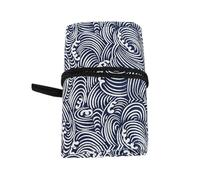 BUTIFULSIC Pochette de Rangement pour Crayons en Toile Imprimée Motifs Vagues, Facile à Transporter, Grosse Capacité Compartiments pour Gomme et Taille-Crayon, pour Artistes et Étudiants