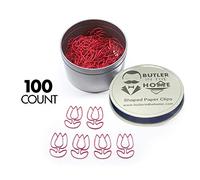 Butler dans la maison en forme de tulipe trombones Idéal pour trombone Collectors ou bureau Cadeau - Livré en boîte ronde avec couvercle et boîte cadeau 100 Count Red