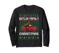 Butler Family Ugly Christmas Sweater Red Truck Funny Xmas Manche Longue