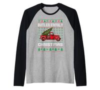 Butler Family Ugly Christmas Sweater Red Truck Funny Xmas Manche Raglan