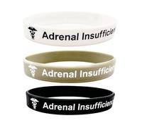 Butler & Grace Lot de 3 bracelets d'alerte médicale pour insuffisance surrénale - Bracelets d'identification d'urgence en silicone pour maladies chroniques - Résistants et imperméables (noir, blanc