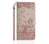 Butnyeoe Coque pour Samsung Galaxy A40 Rabat,Housse Pochette Samsung A40 Clapet,Portefeuille Etui avec Porte-Carte et Dragonne,Chats/Fleur PU Cuir/Antichoc Flip Folio Case.Violet Rosé