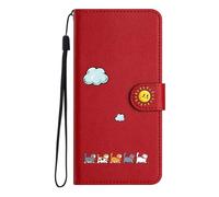 Butnyeoe Etui Coque pour Xiaomi 11T 5G Rabat, Pochette 11T Pro 5G avec Clapet, Protection Housse en Cuir PU Portefeuille, Chat Folio Cover Case avec Porte Carte Magnétique, Rouge