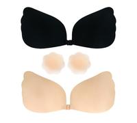 BUTO 3 pièces Bra Invisible,Soutien-gorge adhésif réutilisable,Soutien-gorge sans bretelles en silicone,Sans dossier push-up en silicone pour femmes,Couvre-mamelons (Coupe B), Couleur0609, M-L / 3B
