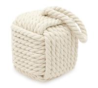 Butoir de porte avec nœud de corde, butoir nautique décoratif avec poignée, 14 x 14 x 26 cm, 1,8 kg, robuste, carré, pour la maison, comme serre-livres (blanc)