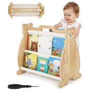 BUTORY Bibliothèque double face pour enfants, bibliothèque portable pour tout-petits, bibliothèque pour chambre d'enfant et salle de jeux, design d'ours mignon, présentoir à livres en bois pour