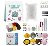 BUTORY Le kit de crochet complet de 8 pièces pour débutants - Adorable crochet animal - Avec remplissage de fil - Porte-clés DIY - Avec vidéo étape par étape - Pour adultes et enfants