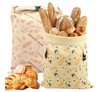 BUTORY Lot de 2 sacs à pain réutilisables en coton naturel avec revêtement en cire d'abeille 43 x 33 cm pour le levain et le pain, Style 2, impression