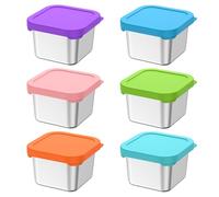 BUTORY Lot de 6 récipients à sauce en acier inoxydable - 150 ml - Résistants aux fuites - Empilables avec couvercle en silicone - Pour pique-nique scolaire