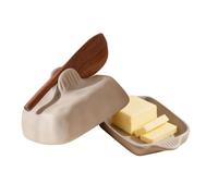 Butter Dish - Ceramic Lid Countertop, Cheese Holder Tray Cutting Board