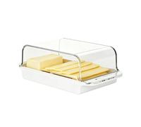 Butter Dish with Lid - Kitchen Butter Storage Container for Countertop Use | Ceramic Base with Clear Cover Dome, Food Safe Serving Tray for Spreads Cheese and Refrigeration Organization