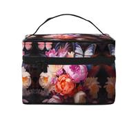 Butterflies and Fresh Bush Trousse de maquillage de voyage pour femme (22,9 x 16,5 x 15,7 cm) portable grande capacité sac de rangement pour filles, noir, One Size