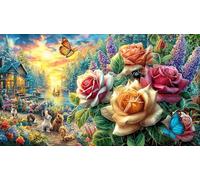 Butterflies-and-Roses-Garden 1000 pièces Puzzle pour Adultes Cadeau Amusant & Activité Maison Défi de Jeu éducatif Jeu Stimulant pour Femmes et Hommes 38x52/1000 pièces