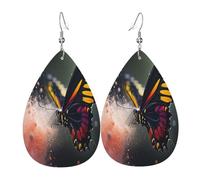 Butterflies in the Mist Boucles d'oreilles en cuir en forme de larme pour femme - Boucles d'oreilles pendantes légères en PVC avec crochets en argent 925, imprimés double face | Cadeau