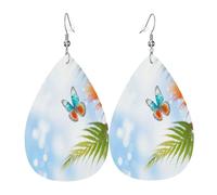 Butterflies under the sunshine Boucles d'oreilles en cuir en forme de larme pour femme - Boucles d'oreilles pendantes légères en PVC avec crochets en argent 925, imprimés double face | Cadeau