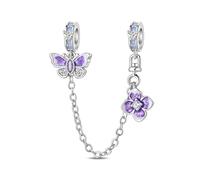 Butterfly and Flower Safety Chain Charm, Charm for Bracelet, Compatible with Pandora Bracelet Neckalce