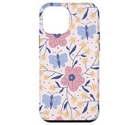 Butterfly and Flowers Blush Pink Blue Cute Botanical Garden Coque pour iPhone 12 Mini