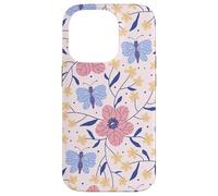 Butterfly and Flowers Blush Pink Blue Cute Botanical Garden Coque pour iPhone 14 Pro