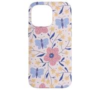 Butterfly and Flowers Blush Pink Blue Cute Botanical Garden Coque pour iPhone 14 Pro Max
