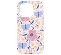 Butterfly and Flowers Blush Pink Blue Cute Botanical Garden Coque pour iPhone 15 Pro
