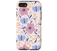 Butterfly and Flowers Blush Pink Blue Cute Botanical Garden Coque pour iPhone SE (2020) / 7/8