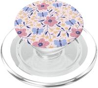 Butterfly and Flowers Blush Pink Blue Cute Botanical Garden PopSockets PopGrip pour MagSafe