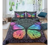 Butterfly Art Linge de Lit Microfibre résistante 3 pièces 3D Imprimée Léger Rainbow Galaxy Style Housse de Couette avec Taie d'oreiller Entretien Facile for Chambre de Adolescents Single（140x200cm）