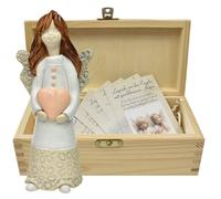 butterfly Artisanale Figurine Ange En Céramique Avec Coffret En Bois Naturel Intérieur