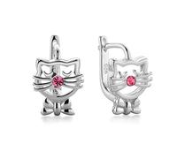 butterfly Boucles Doreilles Enfant En Argent Sterling Avec Motif Chat Et Cristaux Roses