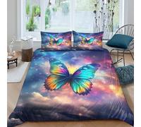Butterfly cosmic Linge de Lit Facile d'entretien Microfibre 3 Pièces 3D Imprimée Fantaisie galaxy Ensemble De Literie avec Fermeture Éclair Respirante for Chambre à Coucher Single（140x200cm）