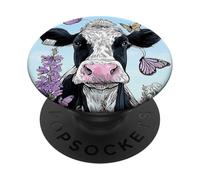 Butterfly Cow in Flower Field PopSockets PopGrip Adhésif